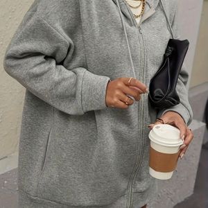 TEMU Damen Kapuzenjacke mit durchgehendem Reißverschluss und langen Ärmeln in großen Größen, einfarbig mit leichter Dehnung und Kordelzug