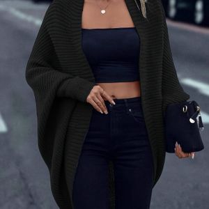 TEMU Einfarbiger Asymmetrischer Cardigan für Damen - Schwarzer Acryl, Lässiger Stil mit Cardigan-Kragen, für alle Jahreszeiten, Lässige Kleidung|Asymmetrischer Cardigan|Cardigan-Kragen