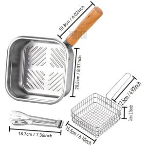 TEMU 3-teiliges Edelstahl-Fritierset, japanischer quadratischer Topf für , Nudeln, , große Kapazität, kompatibel mit Haushaltskocher, tragbar für den Außenbereich, keine Batterie erforderlich