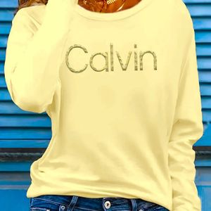 TEMU Damen Freizeit Langarm T-Shirt mit goldenem """" Buchstaben Druck - Rundhals, dehnbarer Stoff, maschinenwaschbar, für Frühling & Sommer Urlaub