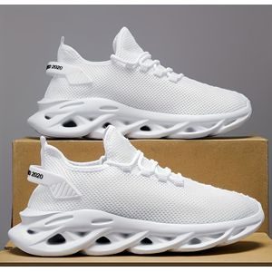 TEMU Herrenmode Strick Atmungsaktive Blade Laufschuhe - Schwarz, Bequeme Rutschfeste Schnür-Sneaker für Outdoor-Aktivitäten, Ideal für Frühling, Sommer und Herbst
