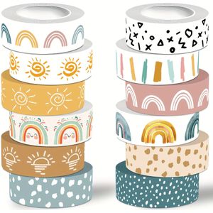 TEMU Regenbogen Washi Tape Set, 12 Rollen Boho Dekorationsband Bunte Niedliche Masking Tape für Journaling Zubehör, Junk Journal, Scrapbooking, DIY Kunst & Handwerk, Planer, Geschenkverpackung