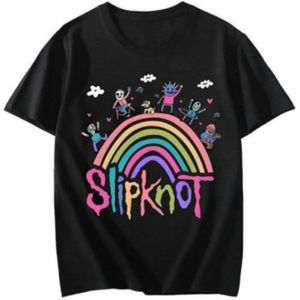 TEMU Herren-Slim-Fit-T-Shirt mit Slipknot-Grafik - Schwarzes Freizeit-Kurzarmshirt mit Regenbogen & Zeichentrickfiguren, Maschinenwaschbar für Ganzjahreskomfort, UK-Version