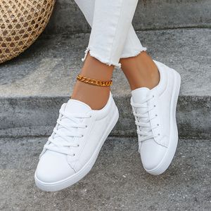 TEMU Atmungsaktive Sneaker mit dicker Sohle und Schnürung für Damen - Weiße, niedrige Sportschuhe mit Gummisohle, Stoffsohle und für die Kleinen, lässige Schuhe | Stilvolle Lowtops | Bequeme Schuhe