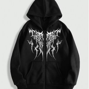 TEMU Herren Gothic Dunkel Druck Hoodie - Lässiges Zip-Up Sweatshirt mit Kängurutasche, Polyester-Mischung, für Herbst/Winter