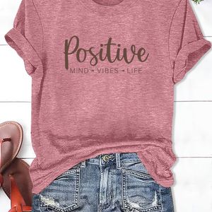 TEMU Damens Casual Kurzarm T-Shirt mit Rundhalsausschnitt - Vibes Life Druck, Grün, Weiche Polyester-Mischung, Maschinenwaschbar, Frühling/Sommer/Herbst Unverzichtbar