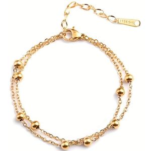 TEMU 1pc Doppelschichtige Dünne Kette Fußkettchen Mit Mini-Metallrundperlen Im Hip-Hop-Stil Fußkettchen