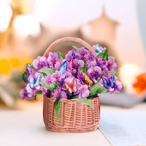 TEMU . Orchideenkorbe Pop-Up Karte mit lebendigen violetten & blauen Blumen, grünem Laub & Schmetterlingen ? für Muttertag, Geburtstage, Jubiläen, Schnell ? Beinhaltet Notizkarte & Umschlag