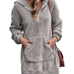 TEMU Flauschiger Langer Kapuzenpullover, Lässiges, Solides Langarm-Winter-Sweatshirt Mit Kängurutasche, Damenbekleidung