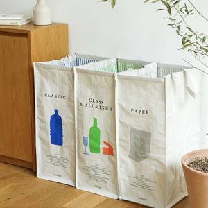 TEMU 3-Fach Faltbarer Recyclingbehälter mit Klaren Etiketten - Großvolumiger Rechteckiger Mülleimer für Zuhause, Büro und Wäscheraumorganisation