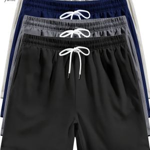 TEMU 4er-Pack Herren Sport Shorts, Schnell Trocknendes Strick Polyester, Einfarbig, Lockerer Schnitt mit elastischem Bund und Kordelzug, , Sport Lauf Training Shorts