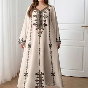 TEMU Vintage Maxikleid mit V-Ausschnitt und Blumenmuster - locker sitzend, langärmelig, -Tunic für Damen, lässiger und eleganter Stil, -Kleid | Blumenmuster-Kleid | nicht dehnbares Material