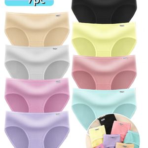 TEMU 7er-Pack Macaron Farben Dreieck Unterhosen für Teen Mädchen, 92% Polyester 8% Spandex, bequemes atmungsaktives elastisches Unterwäsche, Strickstoff, Regular Fit, 170gsm
