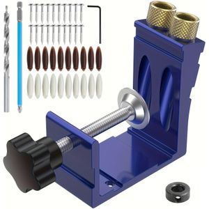 TEMU 47-teiliges Hochpräzises Taschenloch-Jig für Holzbearbeitung - Einstellbares 15-Grad-Winkelbohrfahrzeug-Set für DIY-Zimmermannsarbeiten und Schreinerprojekte