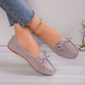 TEMU Paar Vintage-Stil Damen-Loafer mit Schleife, Einfarbige Schlupf-Ballerinas für Alle Jahreszeiten, Modische Retro-Schuhe