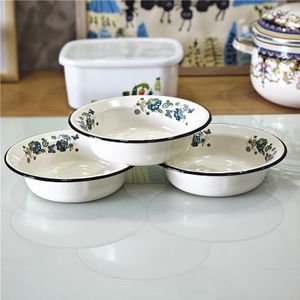 TEMU 3er-Set Vintage Blumen-Emaille Schüsseln - Dicke, Kratzfeste Suppen- & Nudelschalen für Küche und Esszimmer