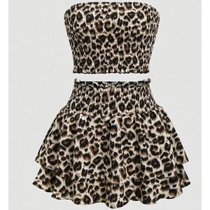 TEMU /Sommer BK040334 Sexy Süßes Reines Verlangen Einfaches Leopardenmuster Bodycon Stufenrock Midi-Kleid