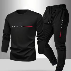 TEMU Herren Casual Sports Set mit Fashion Logo - Langarm Crew Neck Top & Joggers, Rot & Schwarz, Polyester Mischung, für Casual Attire oder Geschenk