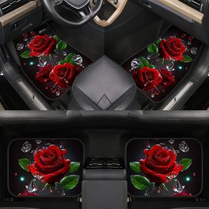 TEMU 4er-Set Rote Rosen Auto-Fußmatten - Rutschfest, Allwetter, Vollabdeckung für - & Hinterräder für Fahrzeugschutz und Dekoration - Perfektes Geschenk