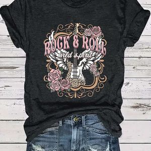 TEMU T-Shirt mit Rock & Roll-Print, lässiges Kurzarm-Oberteil mit Rundhalsausschnitt für Frühling und Sommer, Damenbekleidung