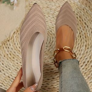 TEMU Damen spitze flache Schuhe, atmungsaktive einfarbige weiche Sohle Slip-On-Schuhe, bequeme gestrickte Gehflats