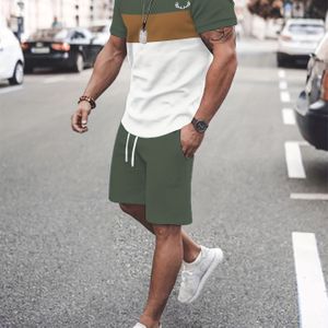 TEMU Atmungsaktive 3D-Druck-Herren-Casual-Tracksuit - Sommer-Outdoor-Leisure-Set mit weißer T-Shirt & grünen Shorts