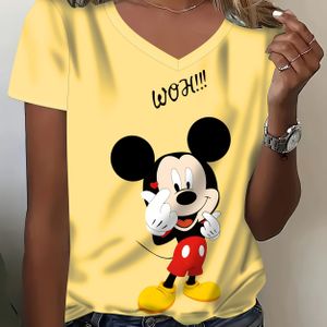 TEMU Sommer Damenmode-T-Shirt mit Disney-Cool--Aufdruck und Bequemem Kurzarm-V-Ausschnitt