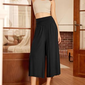 TEMU Bequeme Damen-Cropped-Hosen mit Weitem Bein und - Weiche Rayon-Mischung, Elastischer Bund, Maschinenwaschbar, Weiß, für den Alltagsentspannung