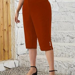 TEMU Caprihose mit Schlitz und Knopfdekor in Übergröße, lässige Hose mit elastischer Taille für Frühling und Sommer, Damenbekleidung in Übergröße
