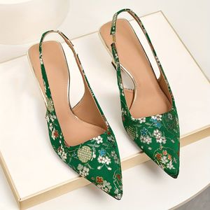 TEMU Damensandalen mit Eleganter Blumenstickerei und Zehenpartie - Grüne Satinslipper-Keilabsätze mit Bequemer Gummisohle für Hochzeiten & Alltagsgebrauch, Hohe Absatz-Sandalen