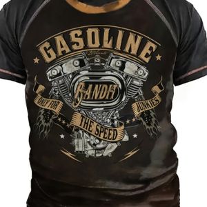 TEMU Benzin Print Herren T-Shirts Vintage Kurzarm T-Shirts Lässige Oberteile Retro Herrenbekleidung Streetwear T-Shirts