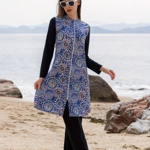 TEMU Langarmhosen-Zweiteiler für Frauen im muslimischen Mittleren zum Ramadan-Festival, Ethno-Stil Muster Konservativer -Bikini Badeanzug