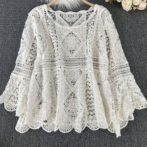 TEMU Bohemian Crochet Lace Cardigan für Damen - Schicker Langarm, Halbtransparenter Strandüberwurf mit Wellenbesatz und Blumenmustern