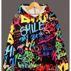 TEMU Langärmliges Sport-Sweatshirt mit Kapuze und Graffiti-Druck, lässiger Sport-Hoodie-Pullover, Damenoberteile