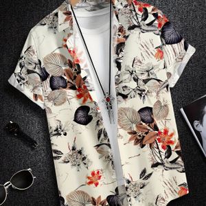TEMU Herren Freizeithemd mit Kurzarm und Blattmuster - Atmungsaktives Polyester, Knopfleiste, für Urlaub & Freizeitkleidung