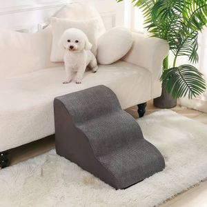 TEMU . Haustier-Rampe für kleine bis mittelgroße Hunde und Katzen - Rutschfeste Polyester-Schwamm-Schritte, Bequemer Zugang zum Sofa-Bett, Graues Anstiegsdesign, Haustierstufen