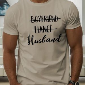 TEMU ""Beförderte Ehemann"" Herren -T-Shirt mit Kurzarm - Atmungsaktives Polyester, Geometrischer Druck, Rundhalsausschnitt - für den Sommer