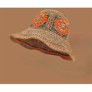 TEMU Bohemian-Stil modischer handgewebter Blumenstrohhut mit Vintage-Farbverlauf und leichtem faltbarem Design ? für den , Outdoor-Reisen oder festliche Partys ? das Geschenk für Frauen