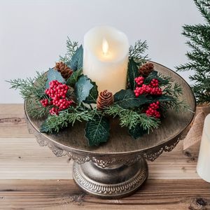 TEMU 1 Stück Weihnachtskerzen-Mittelstück, künstlicher - und Tannenzapfenkranz aus Kunststoff, festliche Tischdekoration für zu Hause, nicht-elektrische Dekoration für saisonale Feiertage