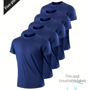 TEMU Newso Prince 5-teiliges Set Leichte Atmungsaktive Fitness-Lauf-T-Shirts für Herren ? Ultra-Dünne, Schnelltrocknendes Mesh-Karomuster in Blau