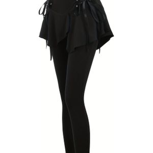 TEMU Damen-Casual-Strick-Culottes mit Schnürdetail, 95% Polyester 5% Spandex, -Einfarbige Hose, 200g/m² Stoffgewicht