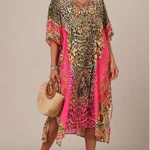 TEMU Bohemisches Damen-Kaftankleid mit Leopardenmuster, Leichtes Polyester-Strandkleid, Offenes Schlitzdesign, Maschinenwaschbar, für den Pool oder Sommerausflüge