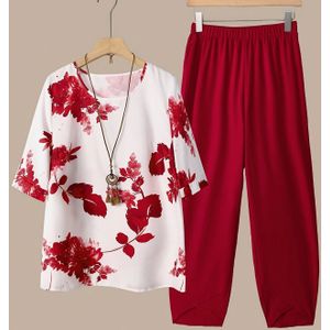 TEMU Elegantes Zweiteiler-Set mit Blumendruck, Rundhalsausschnitt, kurzen Ärmeln, weiten Hosen und Pullover aus Polyester, Frühling/Herbst, lockerer Schnitt, ohne Gürtel, Pullover