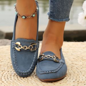 TEMU Damenschuhe Slip-On mit dekorativer Kette & Metallakzenten ? PU-Obermaterial, atmungsaktive Futterung, Gummisohle ? Bequeme -Schuhe für , pflegeleichtes Design, langlebige Komfortschuhe
