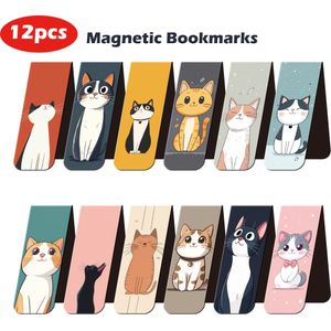 TEMU 12 Stk. Verspielte Katzen-Magnet-Lesezeichen - Verschiedene Katzen-Designs, Langlebiges Papiermaterial, Ideal für Leser, Schüler, Lehrer und Partygeschenke