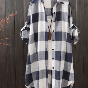 TEMU Kariertes Hemd mit Knöpfen, Lässiges Langarm-Midilanges Hemd für Frühling und Herbst, Damenbekleidung