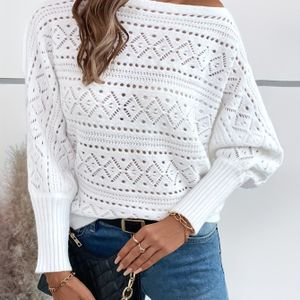 TEMU Damens Eleganter Schulterfreier Spitzenpullover - Halbtransparenter Langarm-Winterpulli mit Aussparungen, Weiches Rosa Herbst- & Wintermode Top, Zarte Strickarbeit