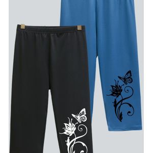 TEMU 2er-Set Damen Plus Size Sportliche Capri-Leggings - Hohe Dehnbarkeit, Bequeme Passform mit Blumen- & Schmetterlingsdruck, Elastischer Bund für Sommer-Sport & Freizeitkleidung, Trainingsleggings