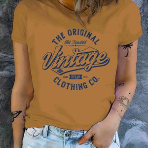 TEMU Vintage-Druck-T-Shirt, Kurzarm-Rundhalsaufsteher Für Sommer Und Frühling, Damenbekleidung