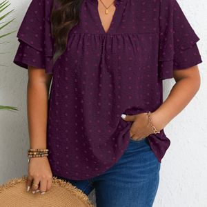 TEMU Damens Casual V-Ausschnitt Bluse mit Rüschen-Detail, 100% Polyester Einfarbig Nicht-Dehnbares Gewebtes Hemd für Frühling/Sommer/Herbst